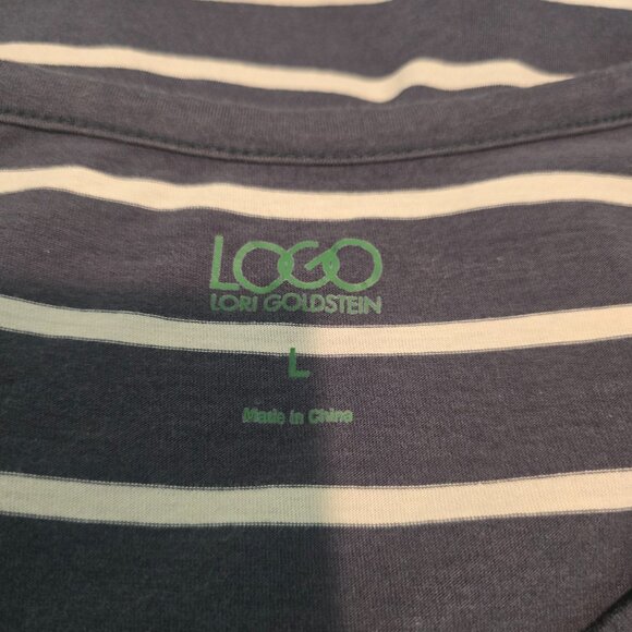 Logo By Lori Goldstein Tunic Blouse Top Women Large Gray Striped Pocket Hi Low - Picture 9 of 10